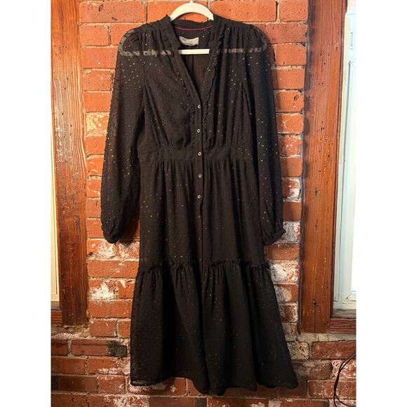 Anthropologie Audrey Clip Dot Black Rainbow Flecked Shirtdress 8 No Slip Sheer - Picture 2 of 13